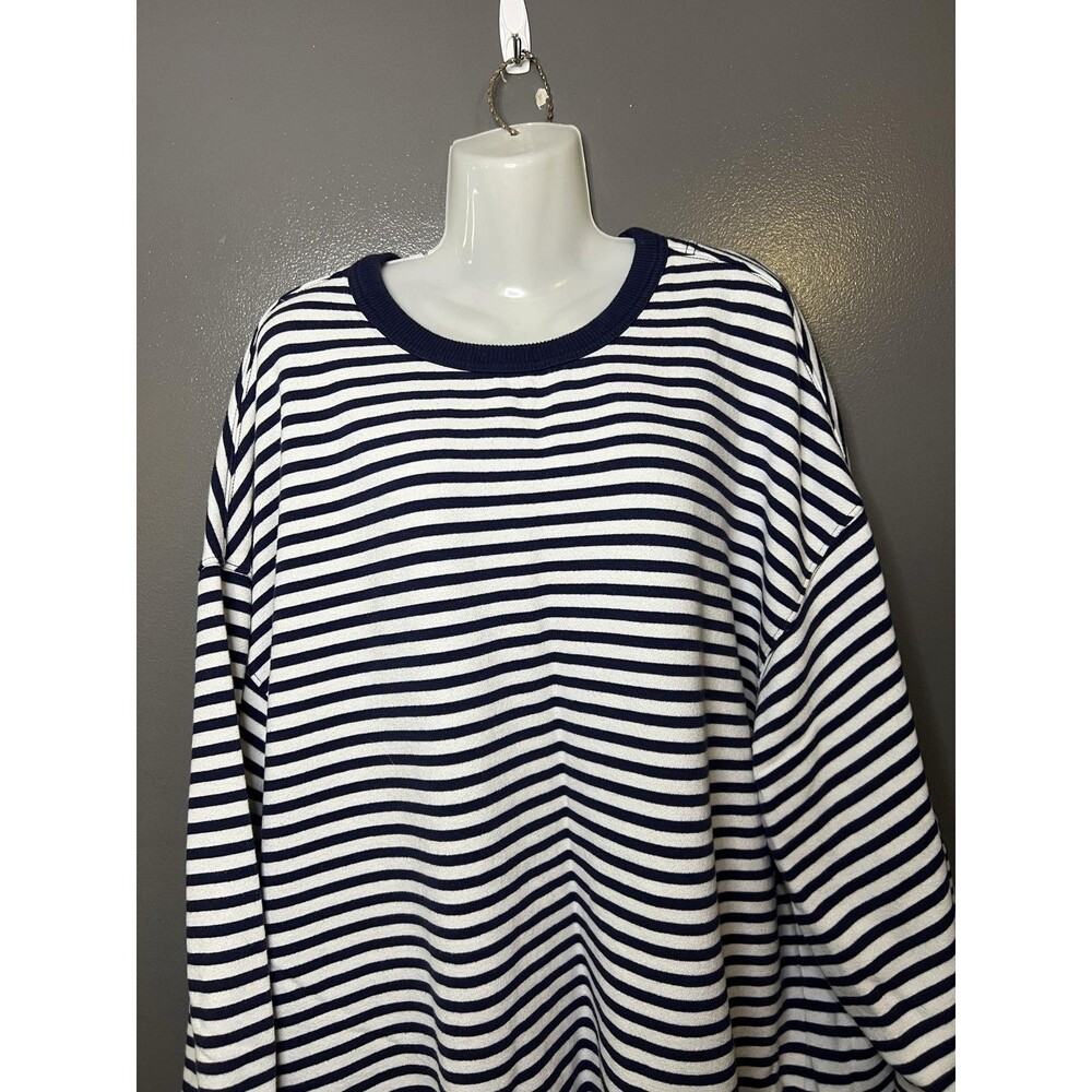 Aerie Sweatshirt Womens XL Blue Striped Fleece Crewneck Pullover Relaxed